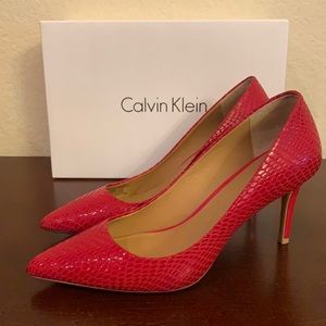 Calvin Klein - Red “Gayle” Patent Leather  “Snakeskin” Pumps